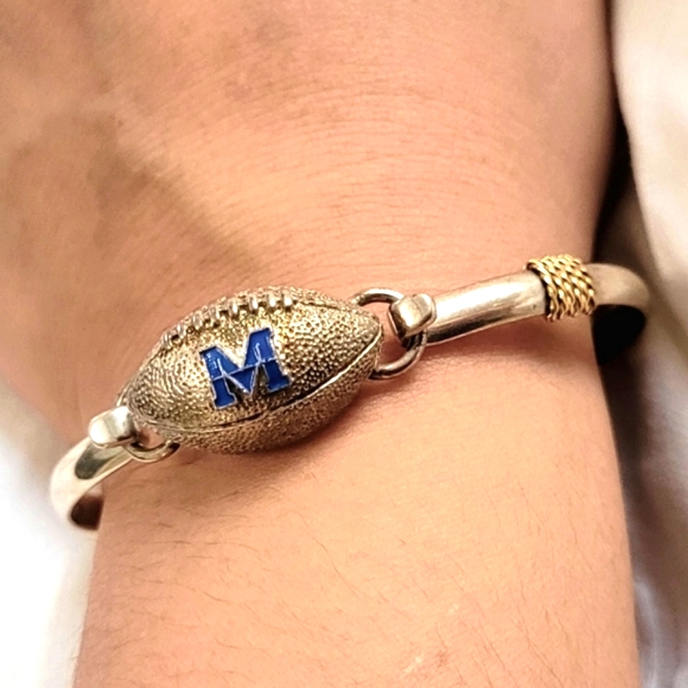 RARE 14K Gold & 925 University of Michigan Wolverines Football Charm Bracelet